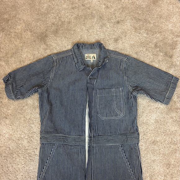 Hey Gang Striped Engineer Short Sleeve Jumpsuit Coveralls Youth Kids 8/9 - Picture 2 of 11